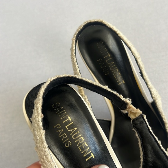Saint Laurent Vesper Tweed Ivory Slingback Heels with Metal Cap Toe Size 37 - Picture 4 of 5